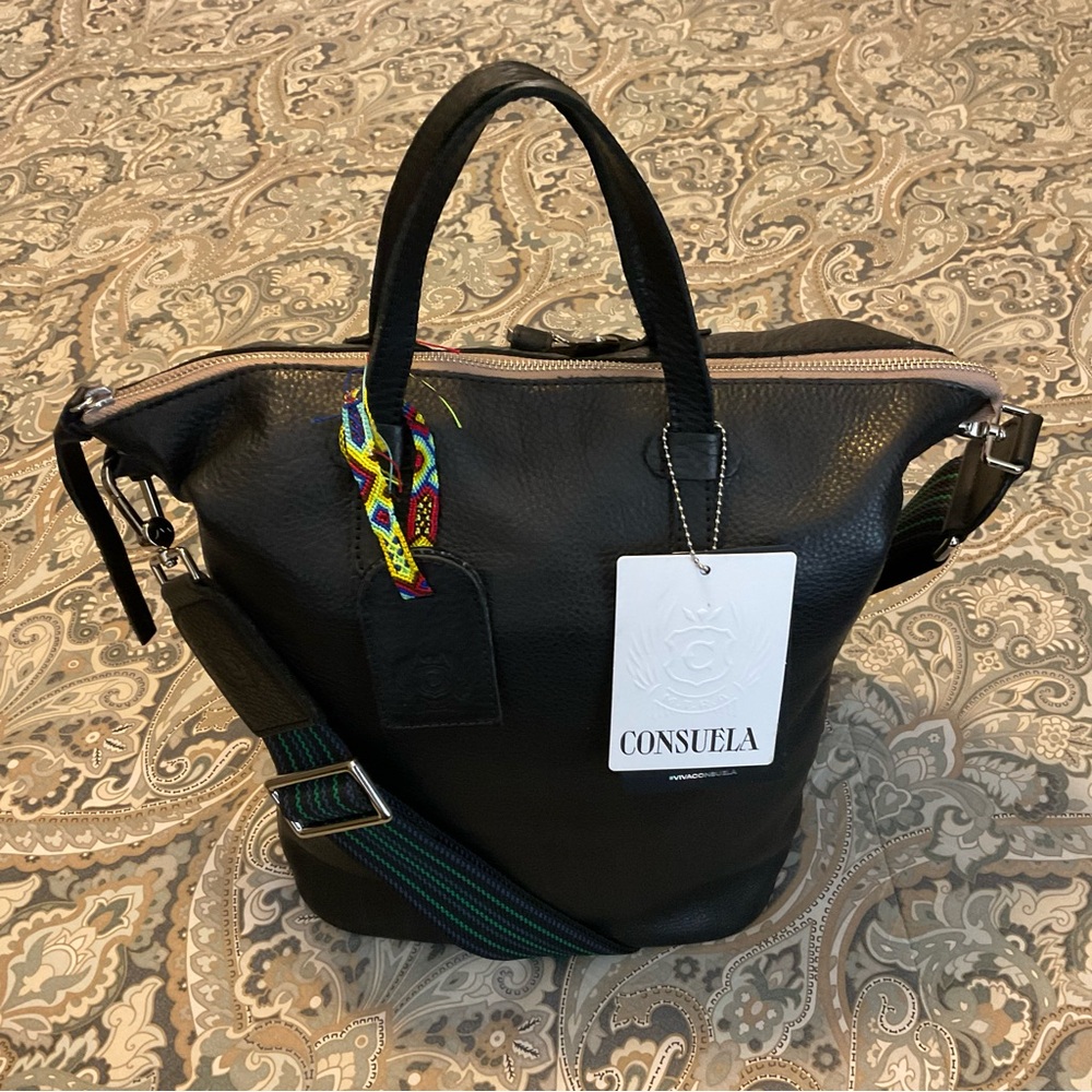 NWT Rare Consuela Evie 3 Way Sling Black Pebble Leather Bag